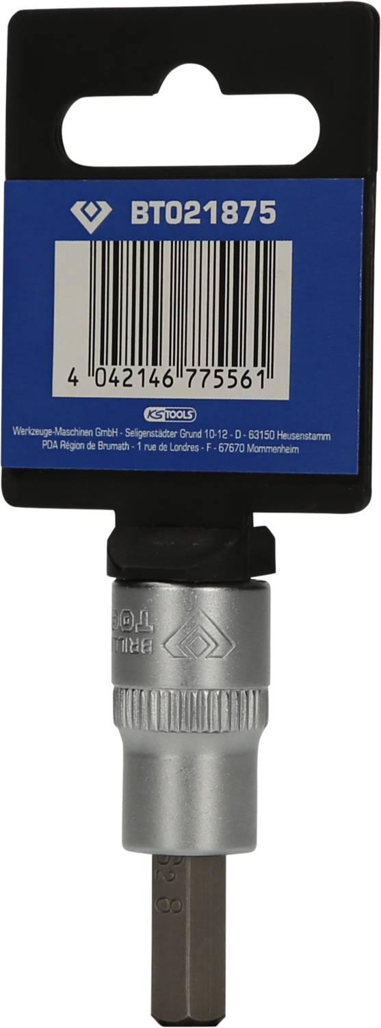 Nasadka z główką sześciokątną, numer modelu 'BT021875'. Opakowanie zawiera kod kreskowy i informacje producenta.