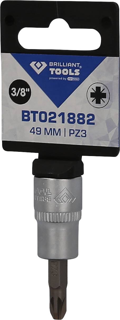 Bit wkrętakowy z końcówką PZ3, długość 49 mm, rozmiar napędu 3/8 cala, w uchwycie o numerze produktu BT021882 firmy Brilliant Tools.