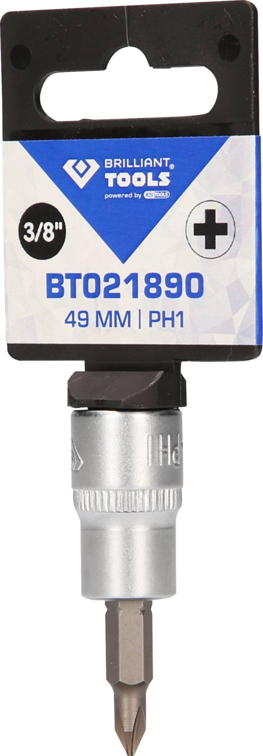 Brilliant Tools BT021890, 3/8 cala, 49 mm, końcówka wkrętakowa PH1. Bit wkrętakowy w opakowaniu.