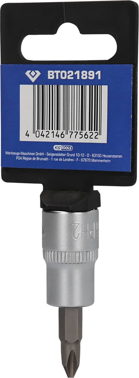 'Uchwyt na baterie PH2 z numerem artykułu BT021891, z metalowym czubkiem w kolorze srebrnym. Opakowanie zawiera kod kreskowy i informacje producenta.'