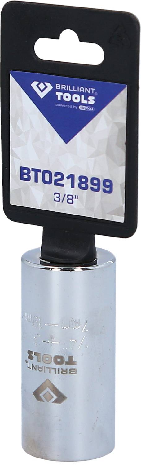 Klucz nasadowy z napędem 3/8 cala, w kolorze srebrnym, marki Brilliant Tools, z numerem artykułowym BT021899 na etykiecie.