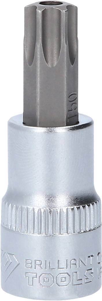 Metalowy klucz bitów z profilem Torx, odpowiedni do prac rzemieślniczych. Numer modelu wytłoczony na główce.