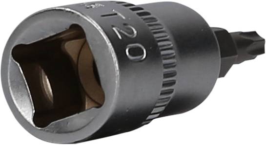 Metalowy bit wkrętakowy z łbem Torx T20 do prac śrubowych. Odpowiedni do użytku z narzędziami ręcznymi lub elektrycznymi.