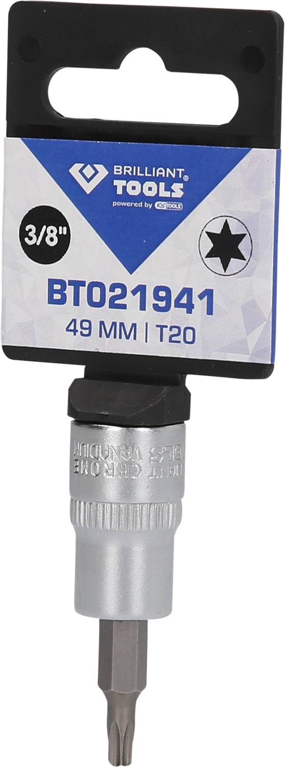 Bit wkrętakowy z napisem 'Brilliant Tools', rozmiar 49 mm, T20, prezentowany na opakowaniu.