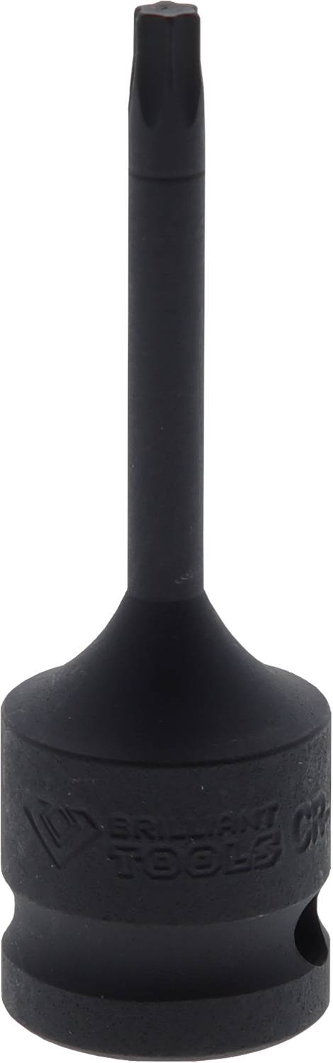 Czarny bit Torx z długim uchwytem, przeznaczony do użycia z nasadką klucza. Oznaczenie 'BRILLIANT TOOLS'.