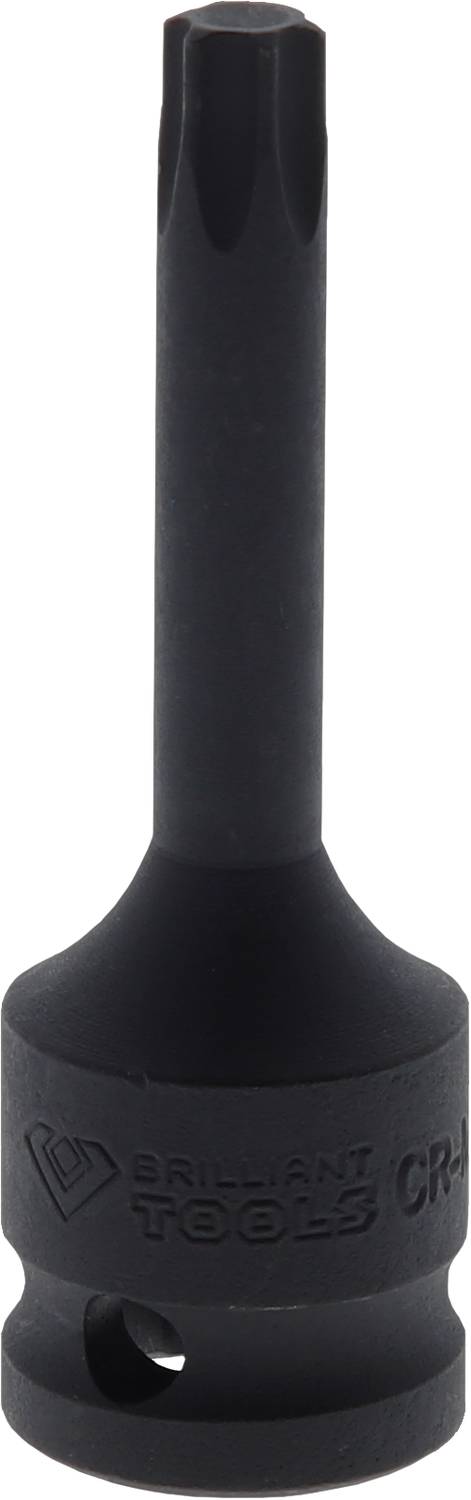 'Uchwyt bitowy Langer z czarnym wykończeniem, grawerowany logo i tekstem CR-MO.'