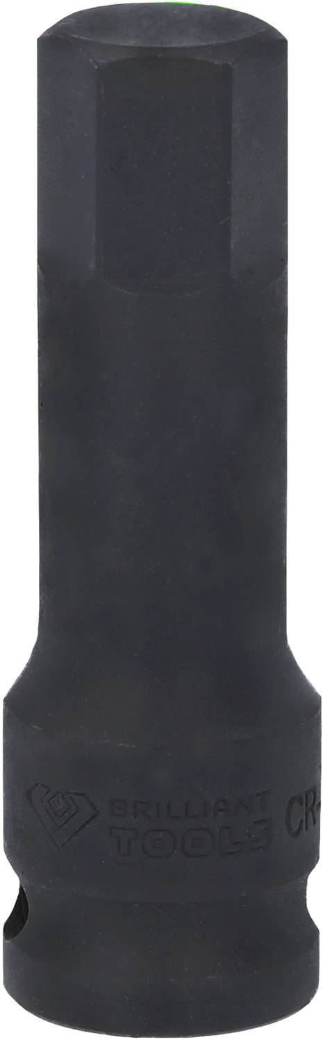 Czarna nakrętka sześciokątna z otworem, oznaczona logo 'Brilliant Tools'. Odpowiednia do narzędzi stosowanych w branży motoryzacyjnej.