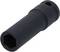 Czarna nakrętka wtykowa, cylindryczna, z sześciokątnym otworem. Odpowiednia do narzędzi stosowanych w połączeniach śrubowych.