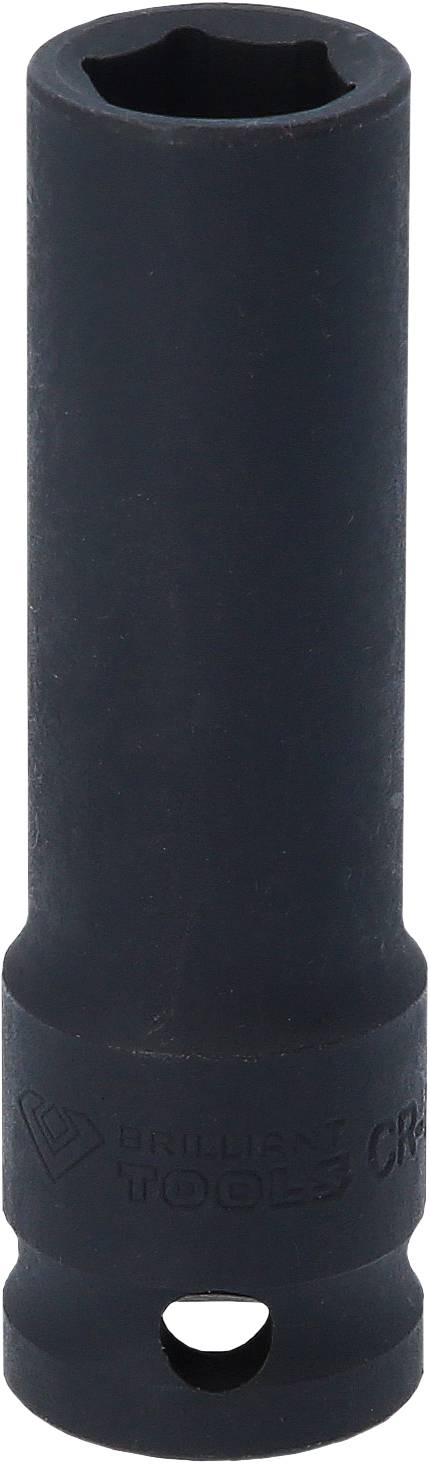 Nakrętka sześciokątna z otworem, czarna powierzchnia, odpowiednia do prac ślusarskich.