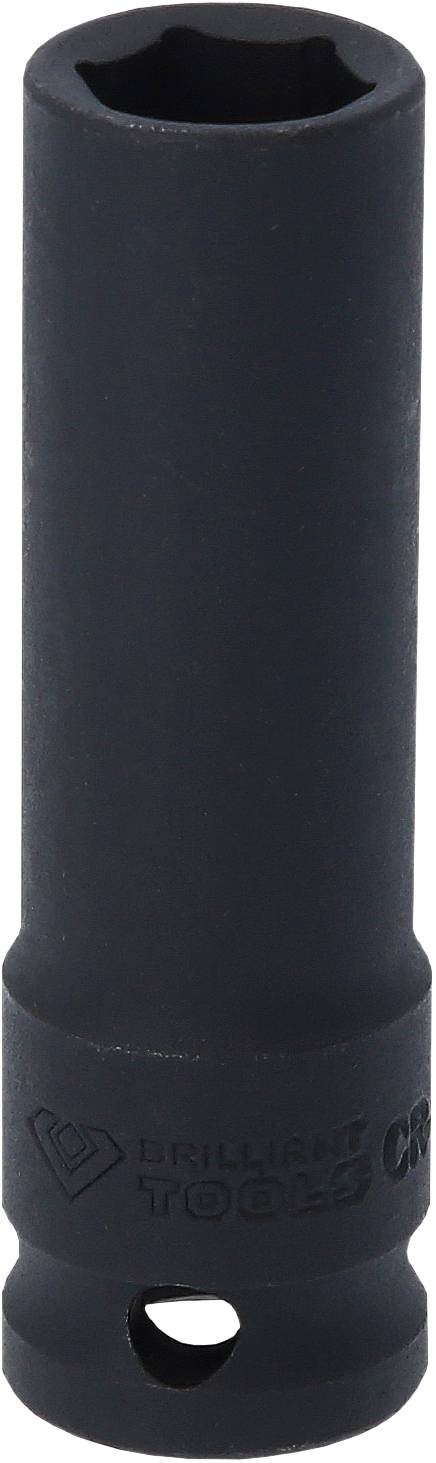 Czarna sześciokątna nasadka stalowa, odpowiednia do prac śrubowych, z wytłoczonym napisem 'BRILLIANT TOOLS'.