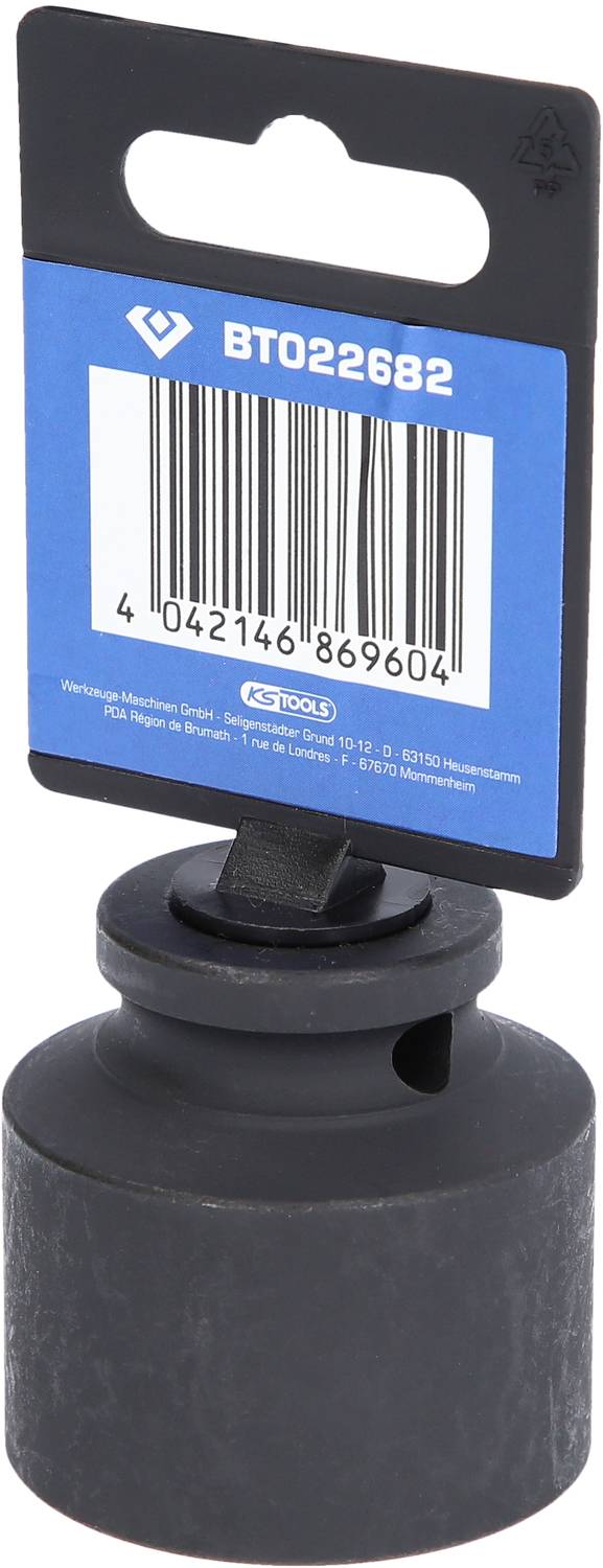 Czarny otwieracz do butelek z niebieską etykietą na górze. Etykieta zawiera kod kreskowy i numer 'BTO22682'.