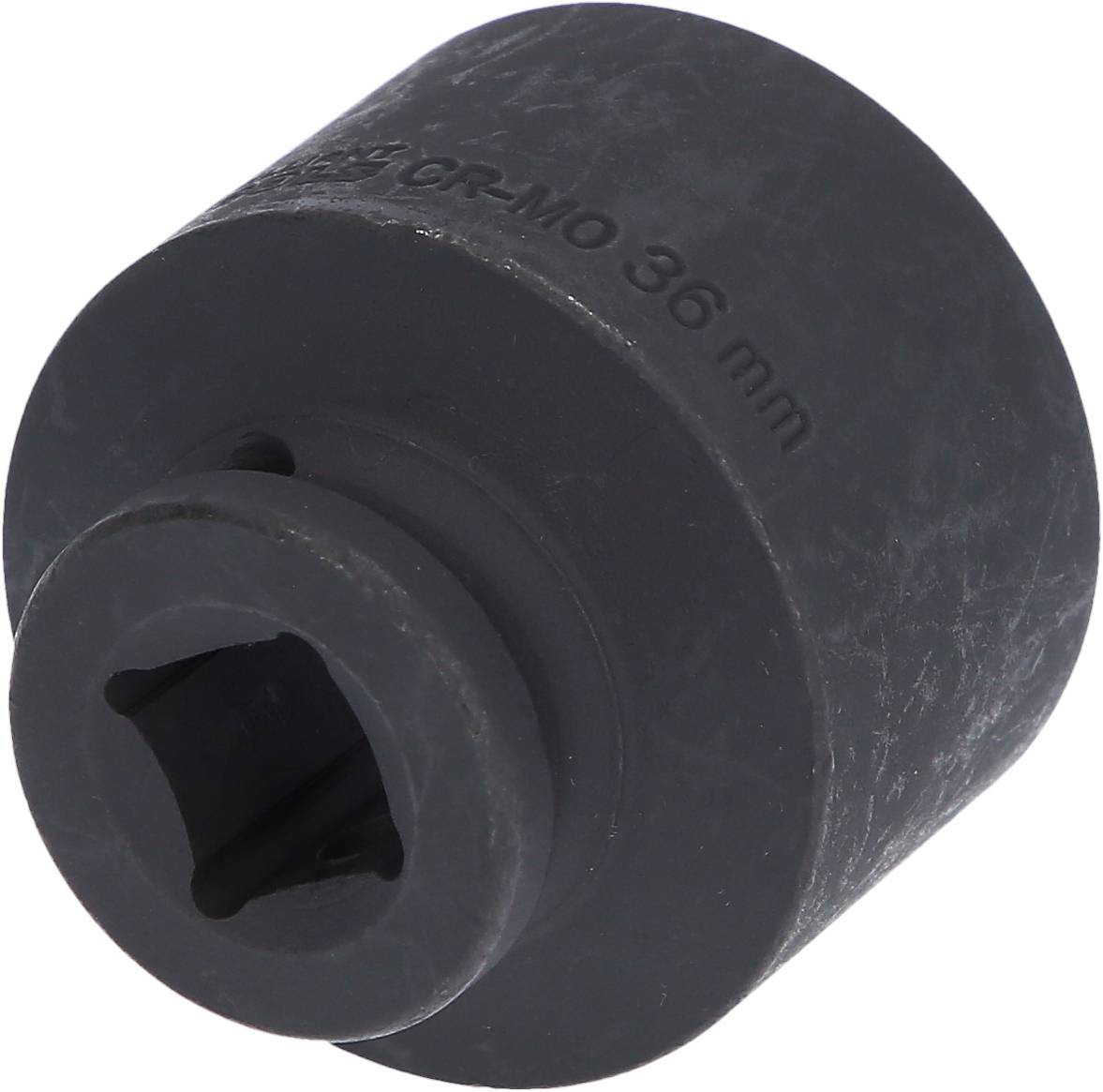 Czarny, cylindryczny metalowy element z napisem '36 mm GR-MO'. Stosowany w narzędziach lub zastosowaniach maszynowych.