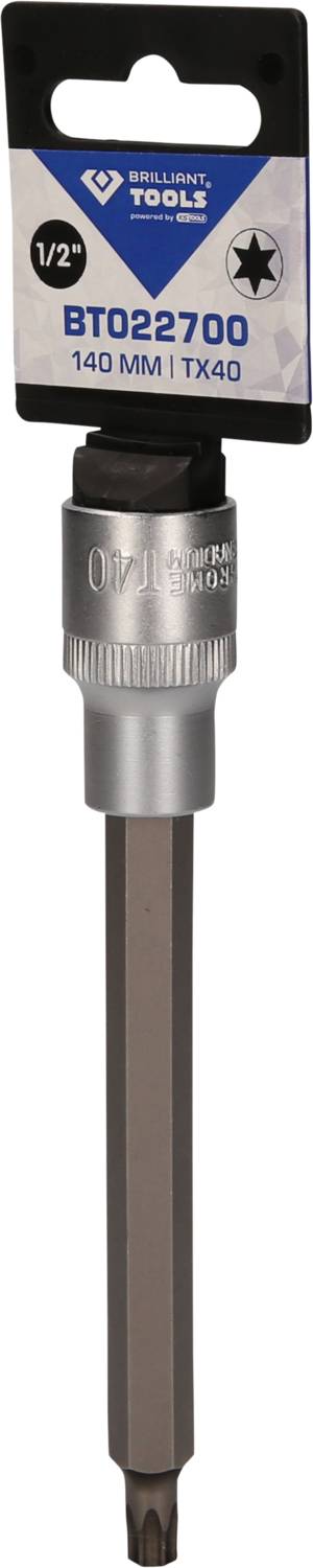 Zestaw bitów z napędem sześciokątnym 1/2", o długości 140 mm i rozmiarze TX40, odpowiedni do różnych połączeń śrubowych.