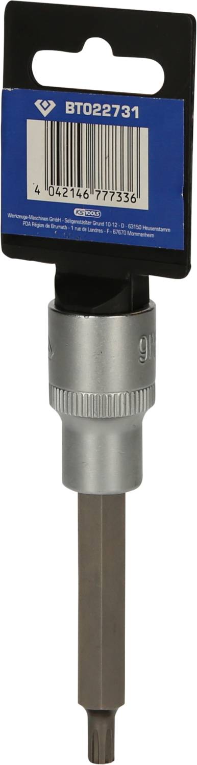 Zapakowany bit wkrętaka z kodem kreskowym i niebieską etykietą z napisem 'BT022731', stosowany w profesjonalnych wkładkach narzędziowych.
