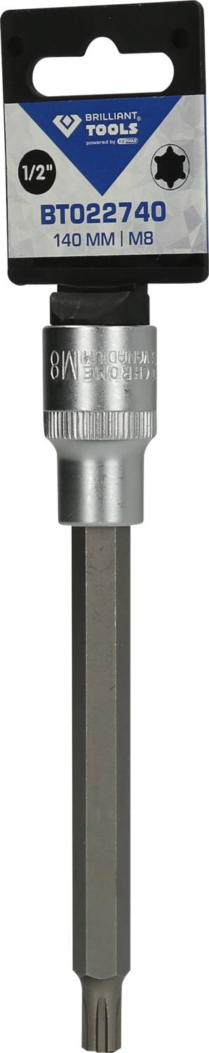 Nasadka klucza typu T o profilu 1/2 cala, długości 140 mm, w kolorze srebrnym. Opakowanie zawiera numer produktu BT022740.