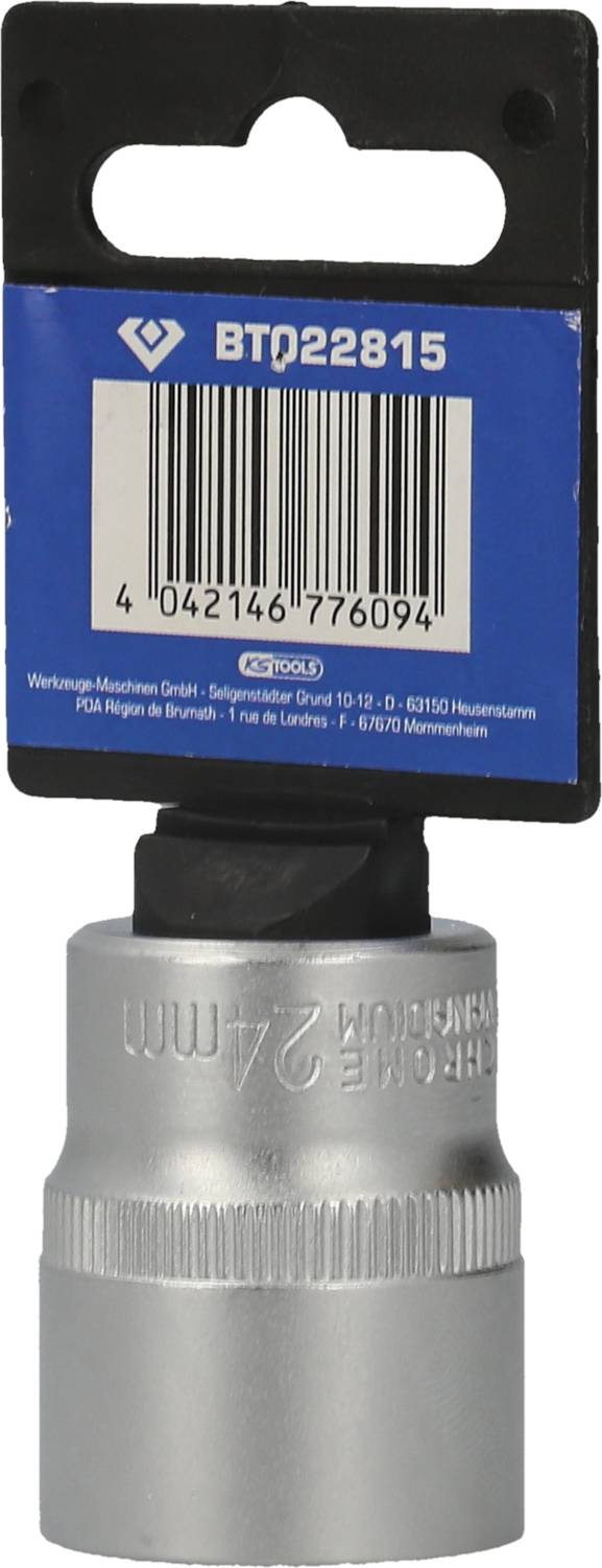 Srebrny sworzeń z napisem '27 mm' na czarnym uchwycie z niebieską etykietą u góry.