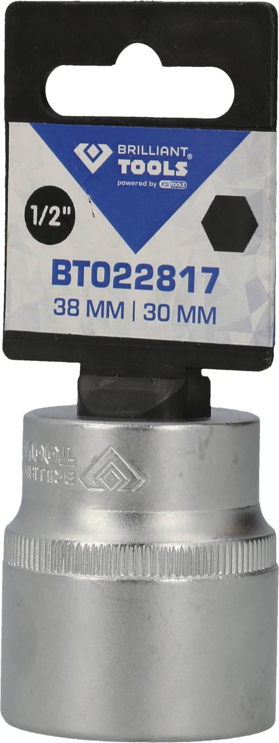 Nasadka klucza nasadowego, 1/2 cala, 38 mm x 30 mm, marka Brilliant Tools, o profilu sześciokątnym, numer artykułu BT022817.