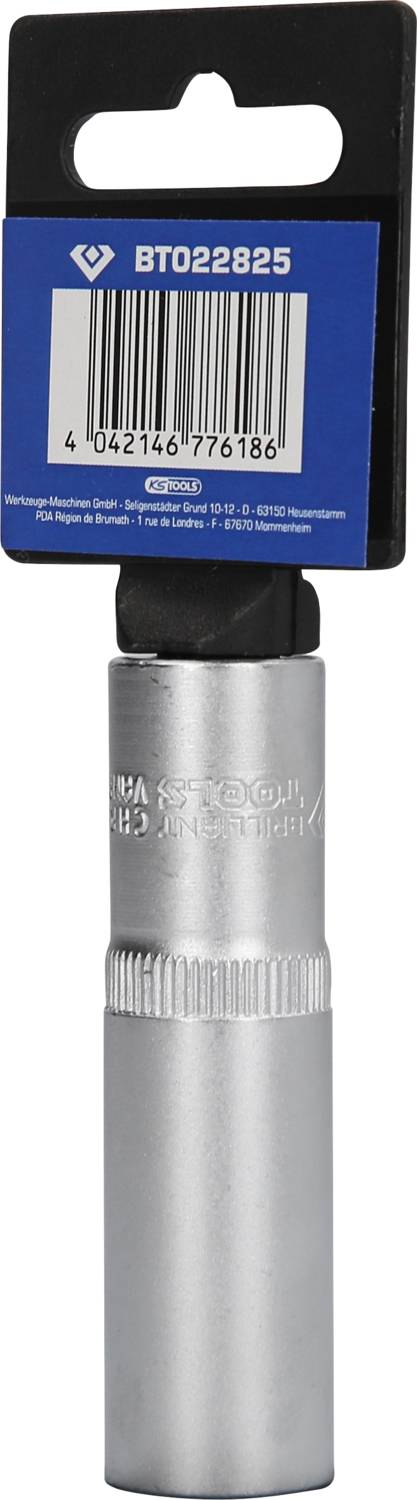 'Srebrzyste, rurkowate narzędzie z niebieską etykietą na górze, która wyświetla numer artykułu i kod kreskowy.'