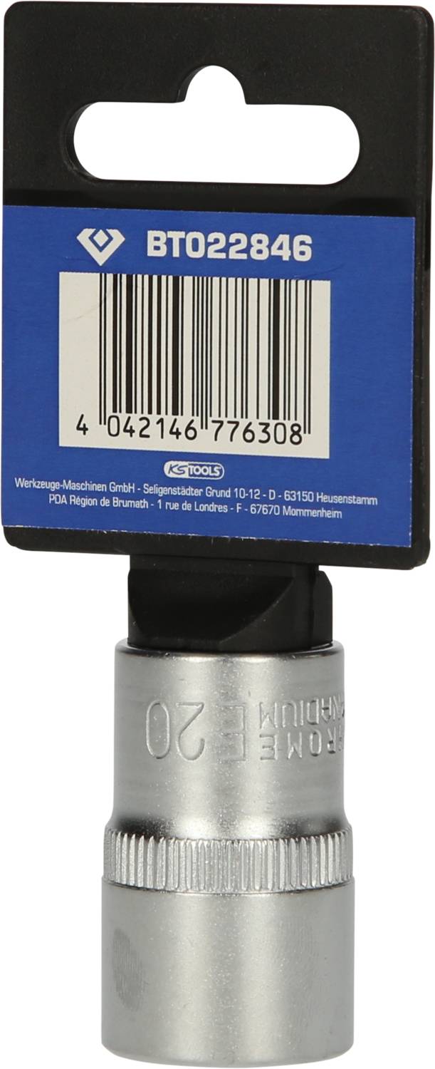 Metalowy nasadowy klucz nasadowy z uchwytem i kodem kreskowym, numer modelu 'BT022846', do dokręcania lub odkręcania śrub.