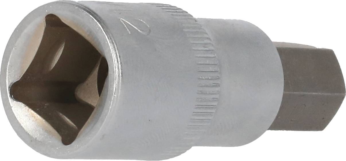 Srebrny sworzeń z sześciokątnym napędem, pokazany z boku. Używany do prac śrubowych z odpowiednimi narzędziami.