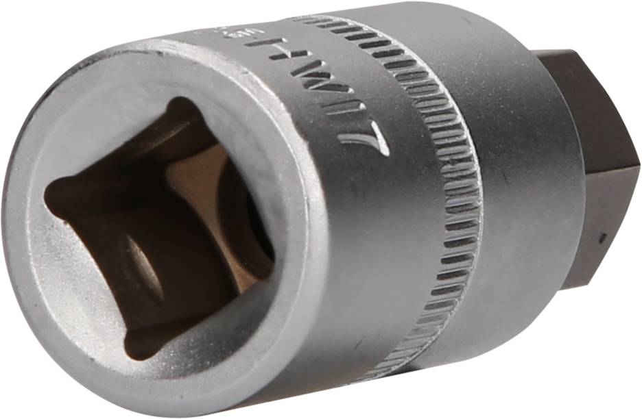 Klucz nasadowy w kolorze srebrnym. Używany do odkręcania lub dokręcania nakrętek i śrub z pasującym napędem czworokątnym.