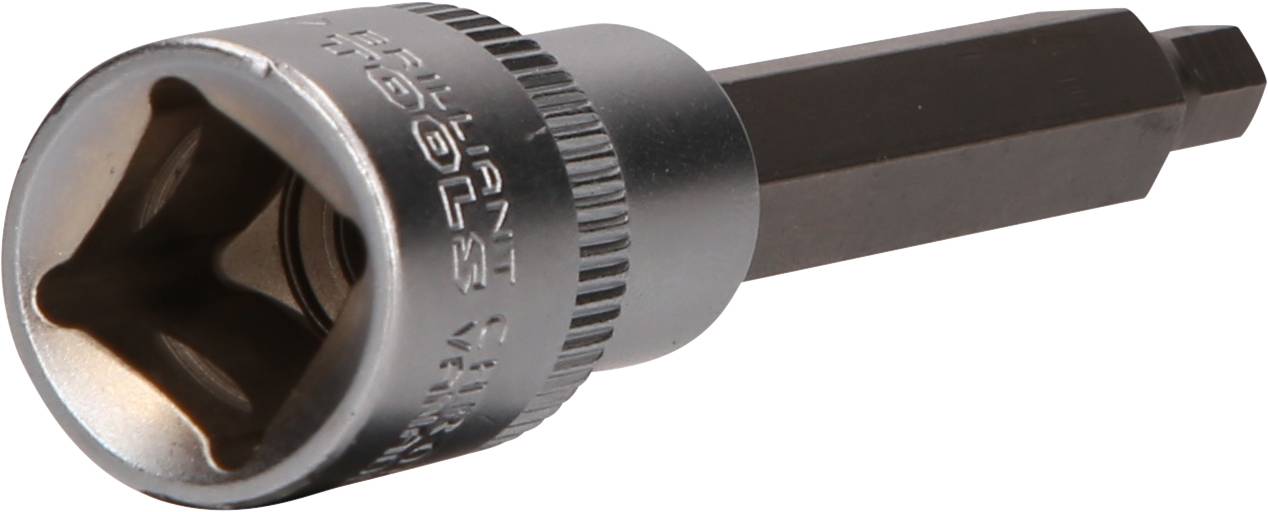 Klucz sześciokątny z srebrnym trzonkiem i czarnym, sześciokątnym końcem napędowym, w metalicznym wykończeniu.