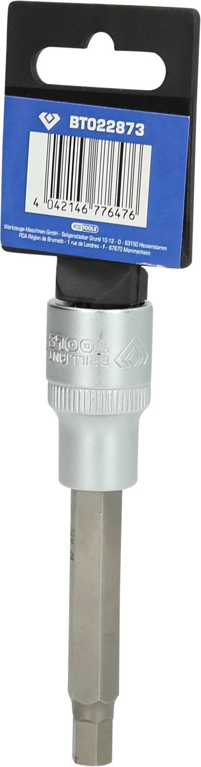 Uchwyt na klucze nasadowe w niebieskim opakowaniu, z widocznym numerem artykułu. Narzędzie do końcówek, odpowiednie do prac rzemieślniczych.