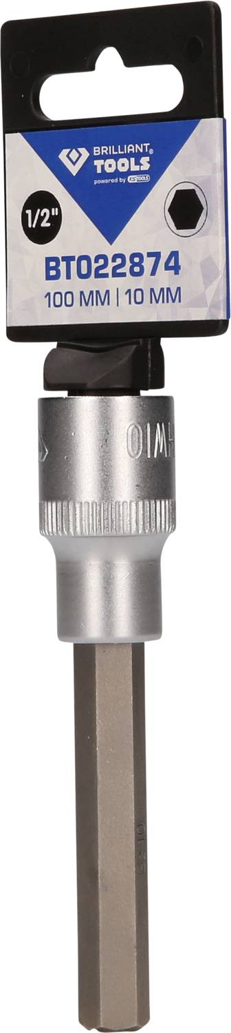 Nasadka 'Brilliant Tools' z napędem 1/2 cala, długość 100 mm, rozmiar 10 mm. Odpowiednia do narzędzi ręcznych.