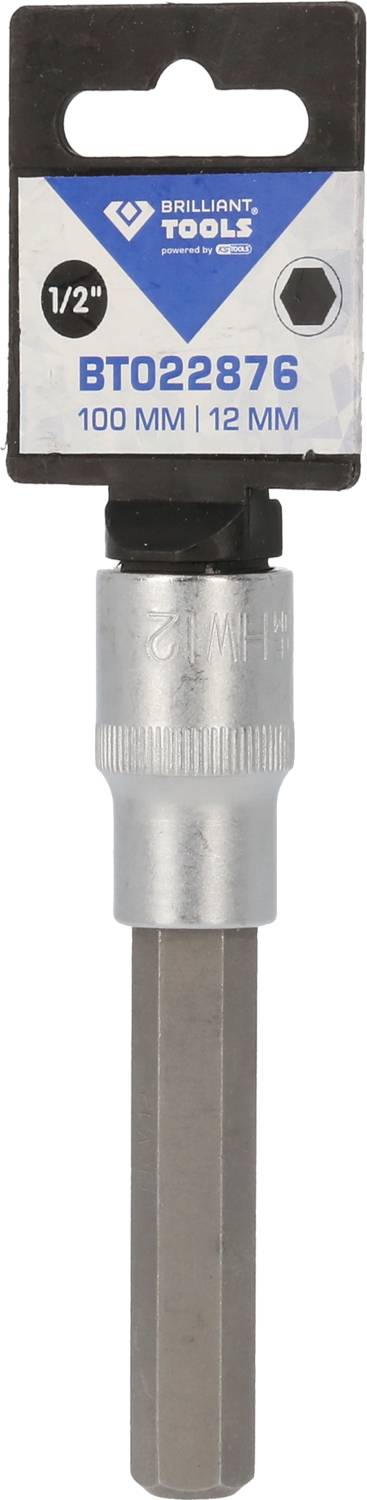Sześciokątny bit, rozmiar 1/2 cala, długość 100 mm, szerokość 12 mm, kod produktu BT022876, marka 'Brilliant Tools'.