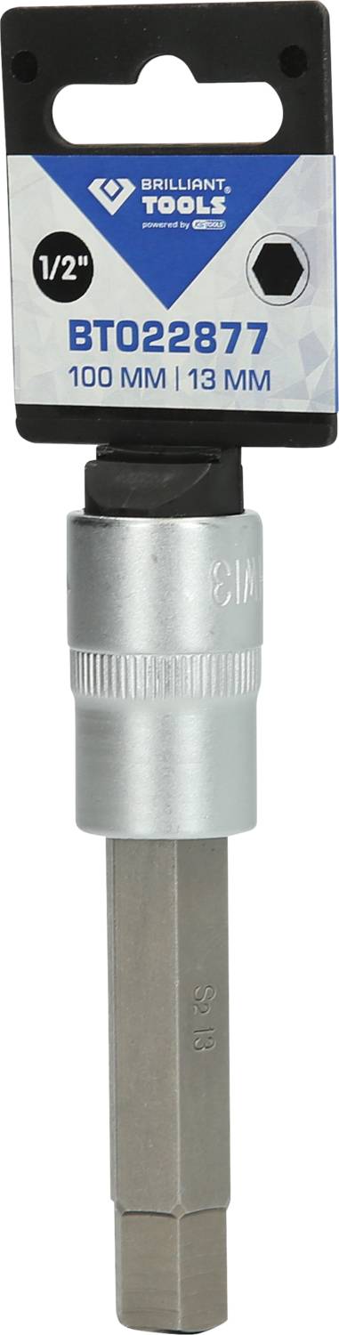 Sześciokątny uchwyt bitów do wkrętaka. Rozmiar: 1/2" o długości 100 mm i średnicy 13 mm. Producent: Brilliant Tools.