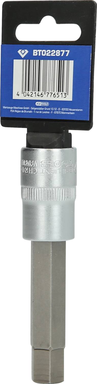 Srebrny bit wkrętaka z sześciokątnym chwytem, przeznaczony do specjalnych śrub, znajdujący się na niebieskim opakowaniu produktu.