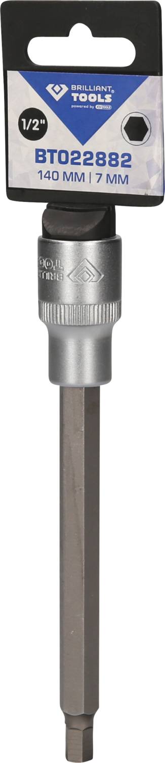 'Nasadka klucza sześciokątna, 1/2 cala, długość 140 mm, szerokość 17 mm, wykończenie srebrne, produkowana przez Brilliant Tools.'