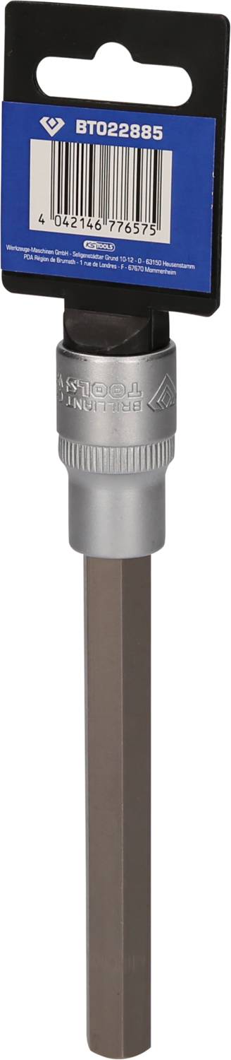 Klucz administracyjny z napędem sześciokątnym i kodem kreskowym na niebieskim tle. Odpowiedni do zastosowań ręcznych lub maszynowych.