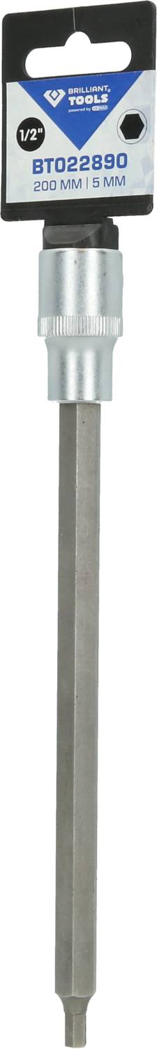 Długi, srebrny bit wkrętaka z sześciokątnym końcem. Etykieta na opakowaniu u góry wskazuje markę i numer modelu.