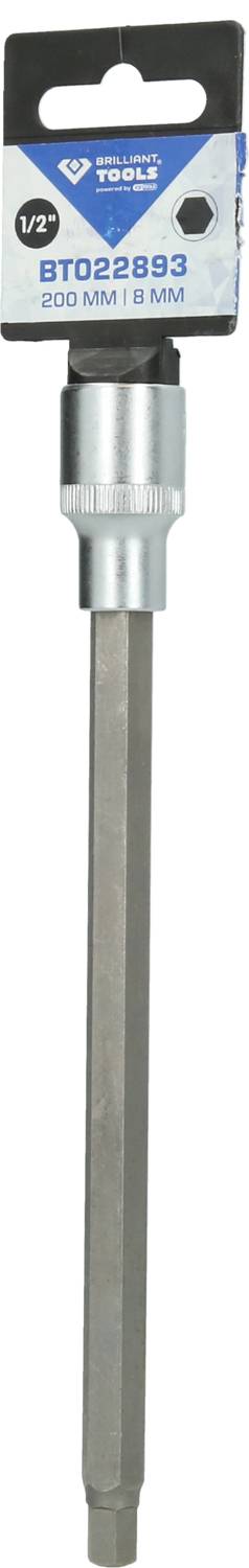Szary, cylindryczny bit wkrętakowy w opakowaniu z napisem 'BT022893 200 MM/8 MM'.
