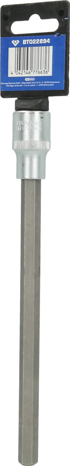 Sześciokątny wkrętak z długim uchwytem, odpowiedni do ciężkich prac. Zapakowany z kodem kreskowym, marka widoczna na etykiecie.