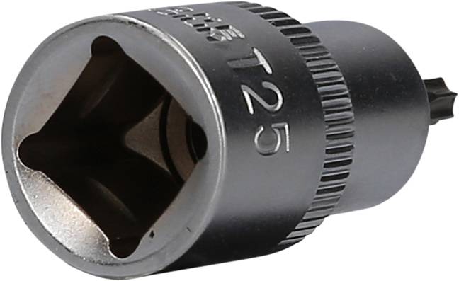 Metalowy adapter gniazda z oznaczeniem 'T25' na krawędzi. Stosowany do połączeń śrubowych w narzędziach.