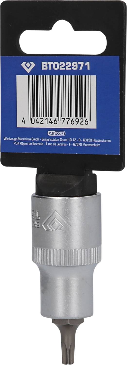 Wkrętak 'BT022971' w srebrnym kolorze, opakowanie z widocznym kodem produktu i kodem kreskowym.