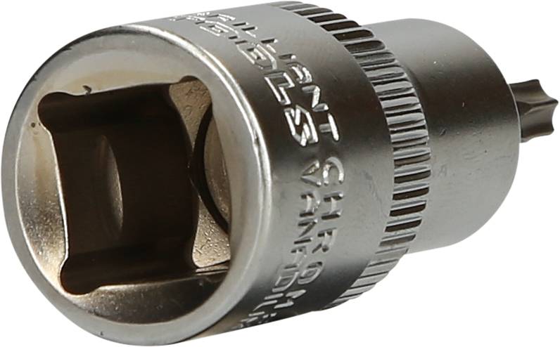 Srebrny adapter z chwytem czworokątnym, przeznaczony do użycia z nasadkami.