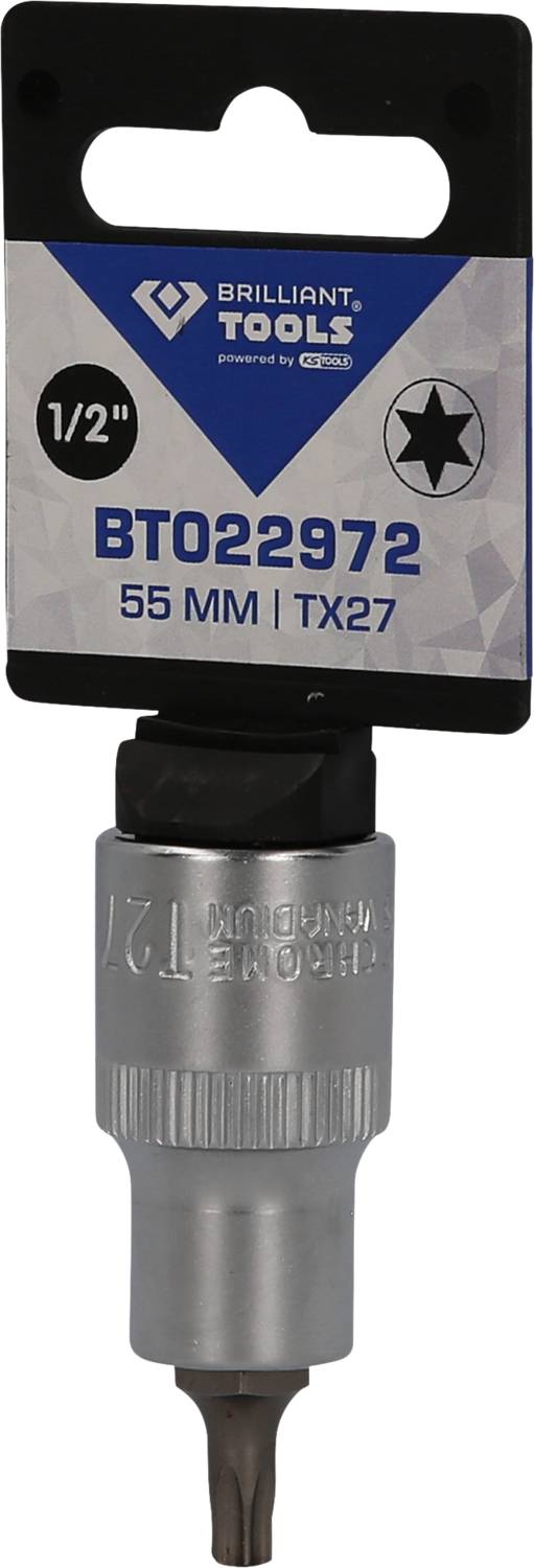 Klucz nasadowy z bitem marki Brilliant Tools, numer modelu BT022972, rozmiar 55 mm, TX27, napęd 1/2 cala.