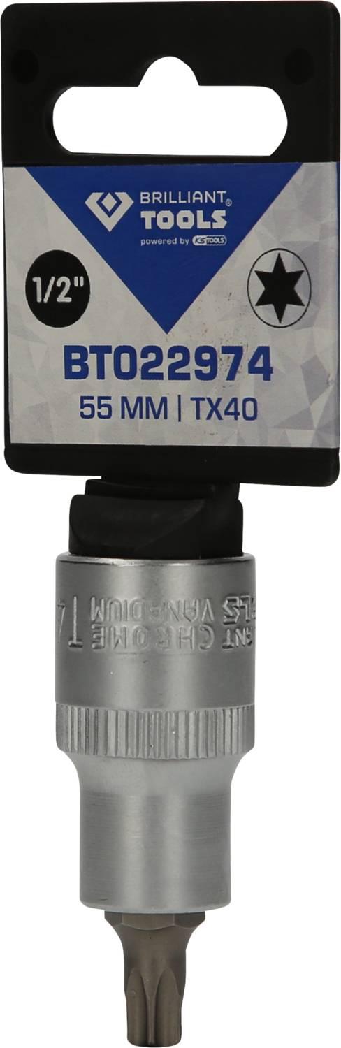Nasadka Brilliant Tools, 1/2 cala, TX40, długość 55 mm. Opakowanie z wyraźnym logo i szczegółami produktu.