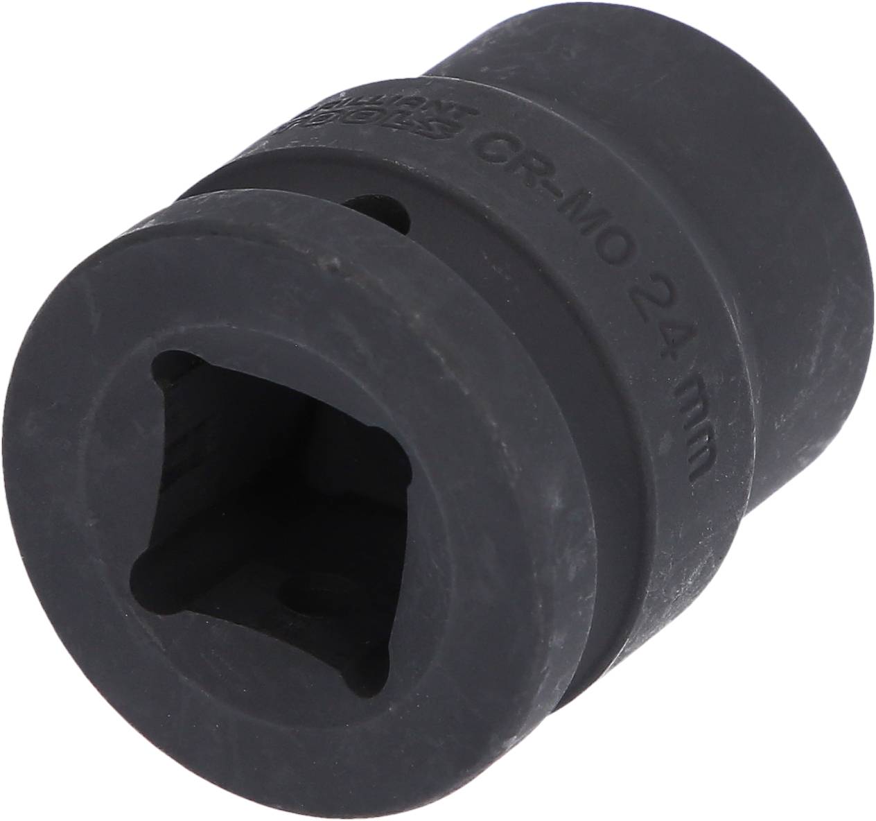 Czarny łącznik wtykowy, 24 mm, ze stali CR-MO, o kształcie cylindrycznym, do użycia z kompatybilnym narzędziem lub kluczem.