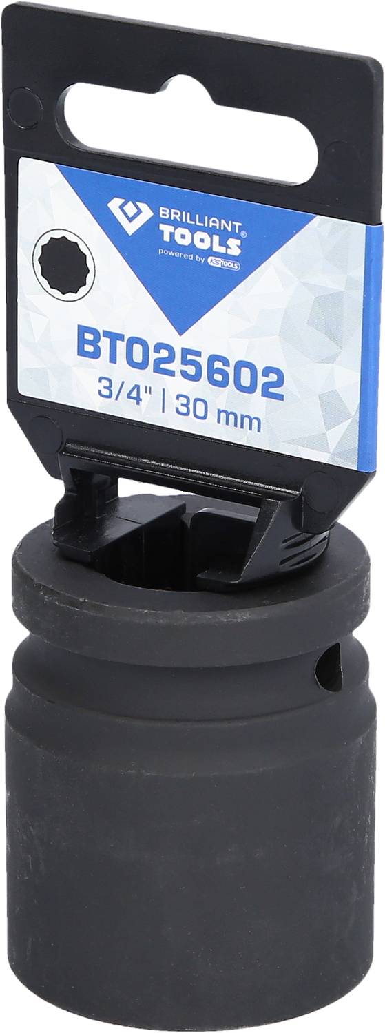 Czarna nasadka z napisem 'Brilliant Tools BT025602 3/4" 30 mm'.