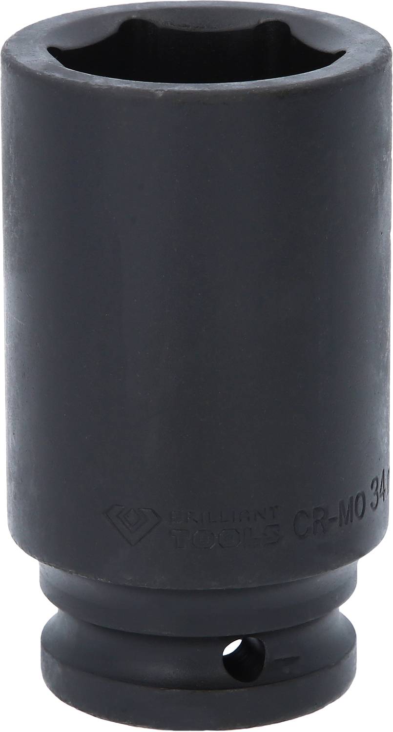 Nasadka klucza wykonana z czarnej stali z otworem sześciokątnym, stosowana do dokręcania lub odkręcania nakrętek i śrub.