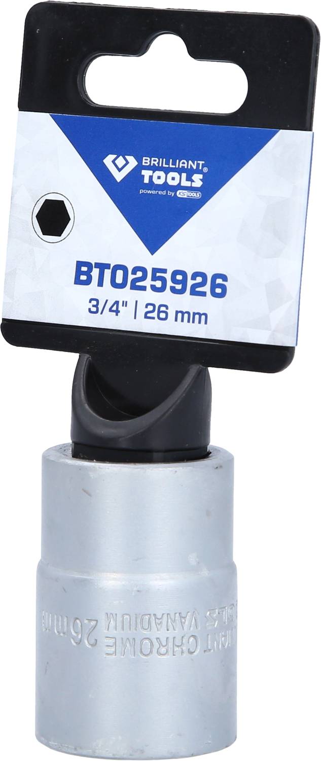 Srebrny sworzeń mocujący z czarnym uchwytem, oznaczony jako 'BT025926', rozmiar 3/4" | 26 mm, firmy Brilliant Tools.