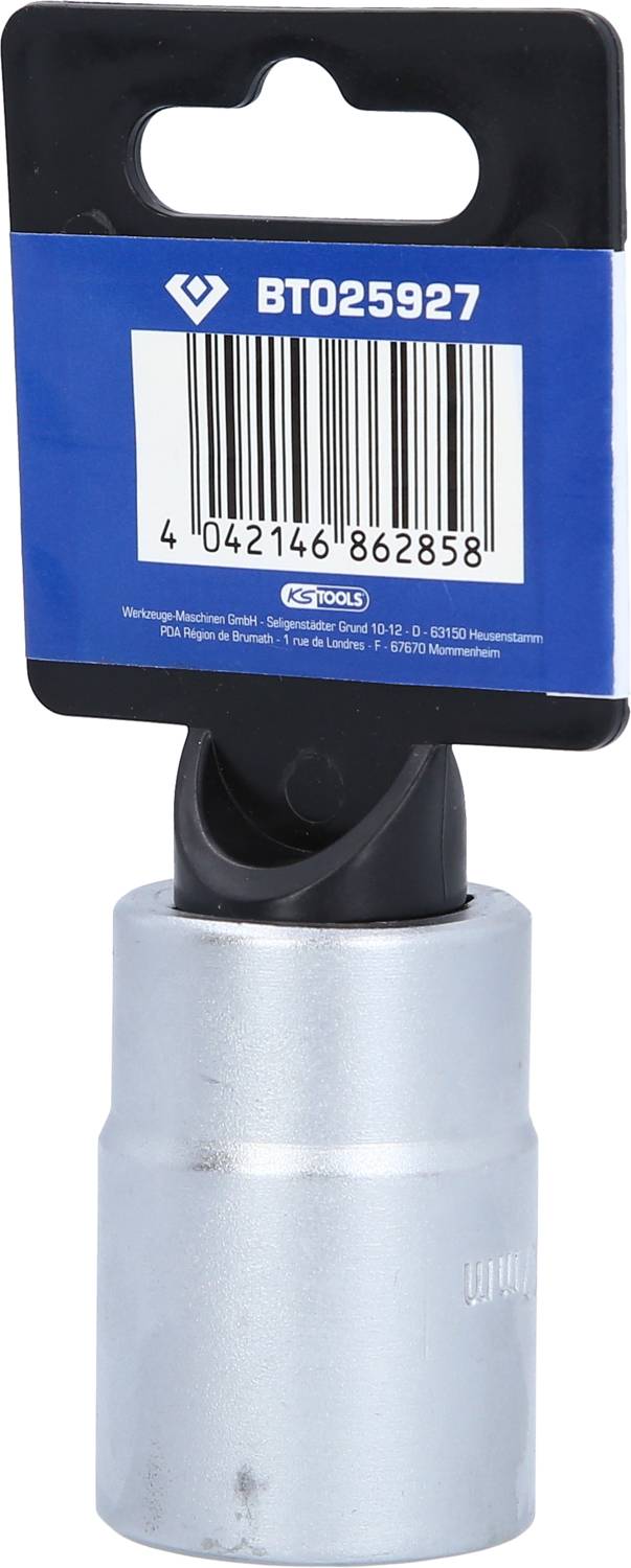 Klucz nasadowy z niebieską etykietą i kodem kreskowym. Kod produktu: BT025927. Stosowany głównie w zastosowaniach mechanicznych.