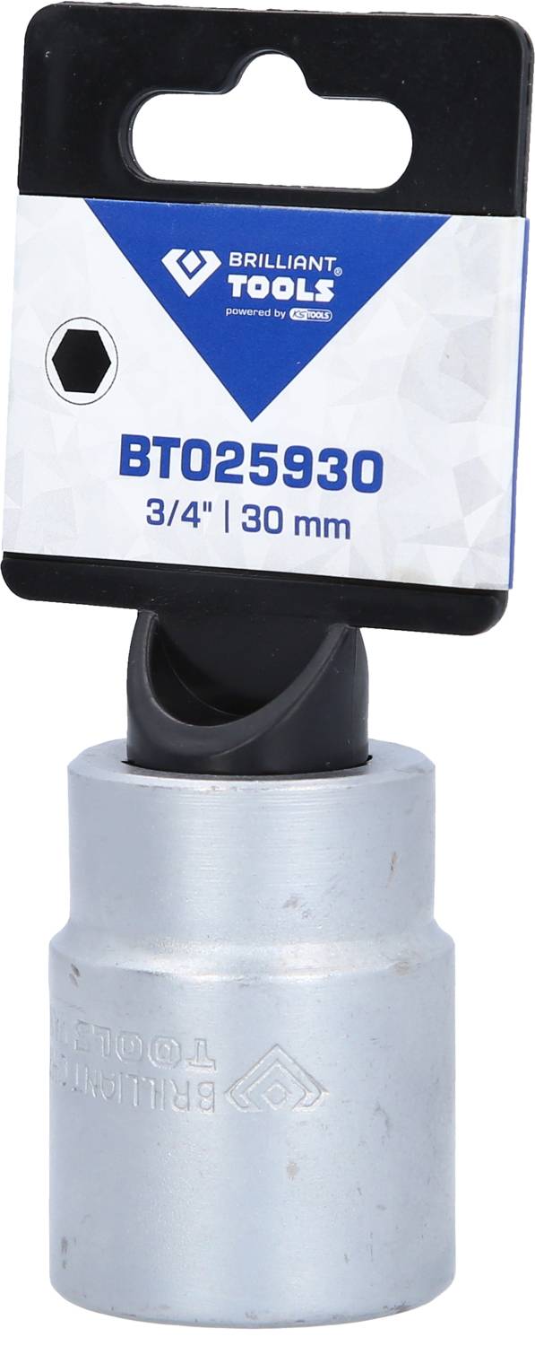 Głowica narzędziowa metalowa, rozmiar 3/4 cala lub 30 mm, z czarnym uchwytem. Opakowanie z nadrukiem 'Brilliant Tools'.
