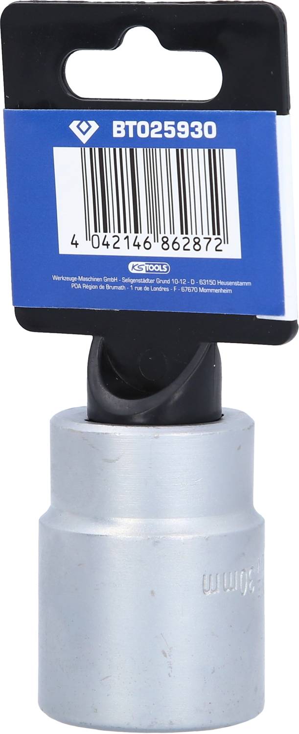 Złączka przegubowa, kod produktu BTO25930, na niebieskiej etykiecie z kodem kreskowym. Produkt do przenoszenia siły w konstruowaniu pojazdów.