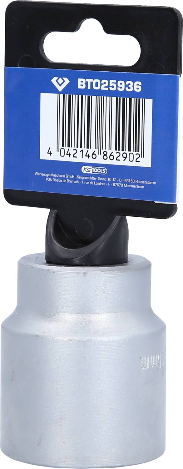 Metalowy klucz nasadowy z etykietą kodów kreskowych na górze. Numer produktu 'BT025936'. Używany głównie do napraw i konserwacji.