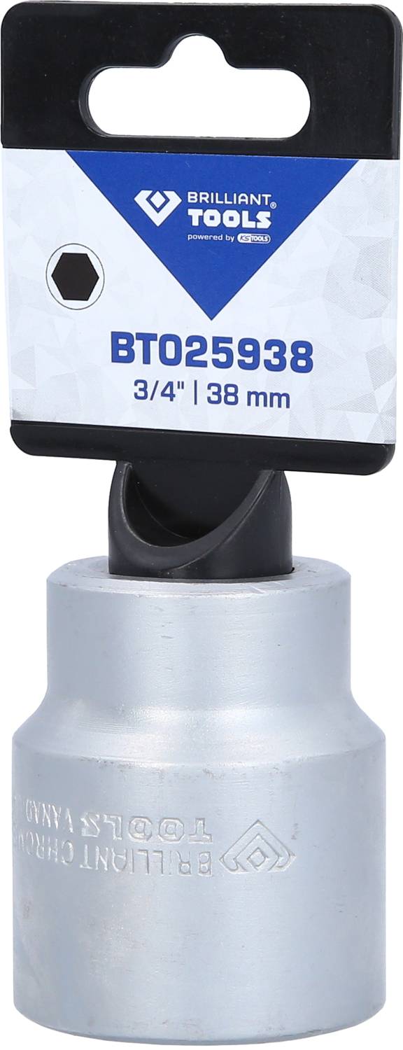 Nasadka sześciokątna z uchwytem, rozmiar 3/4 cala, 38 mm, firmy Brilliant Tools, odpowiednia do różnych zastosowań mechanicznych.